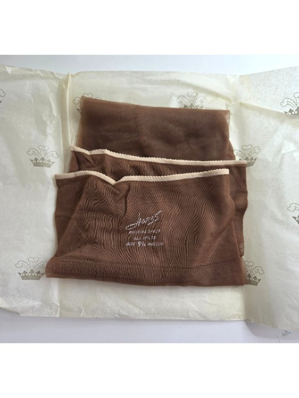 Vtg Hanes Walking Sheer Nylon Stockings Size 9 1/2 Medium Tan 1950's Hosiery